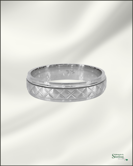 Sterling Silver Men's Quilted Ring Band in Satin