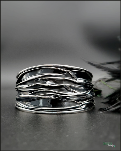 Sterling Silver Crinkle Bold Cuff Bracelet in Oxidized
