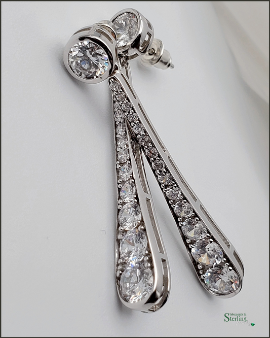 Sterling Silver and Cubic Zirconia Vintage Drop Earrings