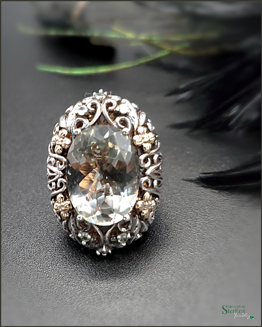 Vintage Prasiolite and Sterling Silver Victorian Ring