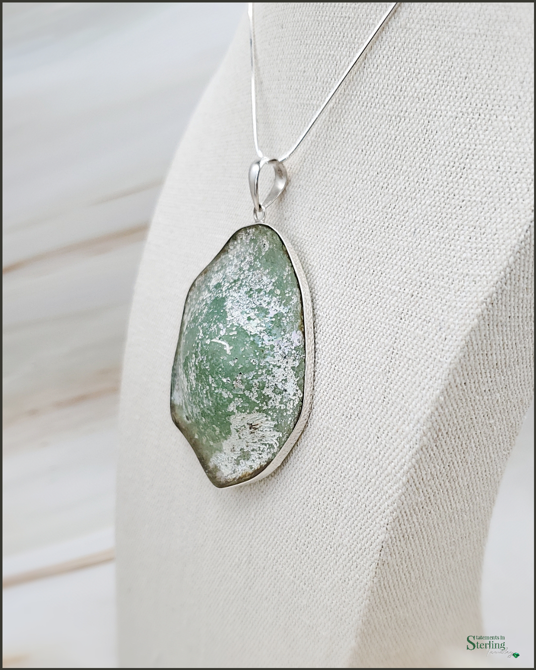 Roman Glass and Sterling Silver Statement Pendant IV