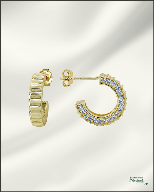 Sterling Silver Petite Hoop Earrings with Cubic Zirconia in Gold