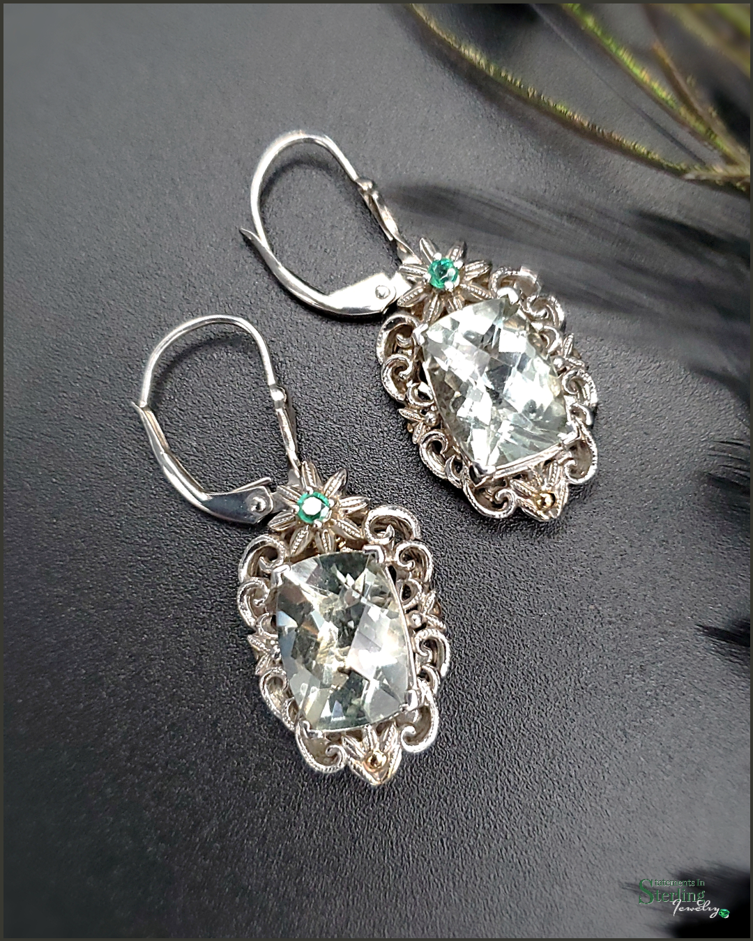 Vintage Prasiolite and Sterling Silver Victorian Earrings