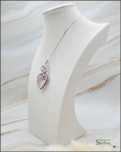 Norwegian Pink Fiord Quartz and Sterling Silver Two Stone Pendant