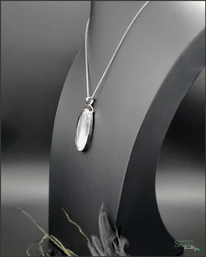 Clear Quartz and Sterling Silver Oval Pendant