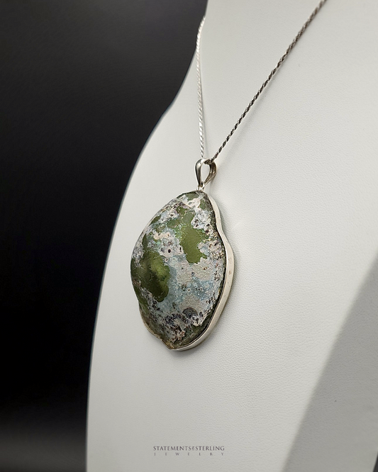 Roman Glass and Sterling Silver Statement Pendant X