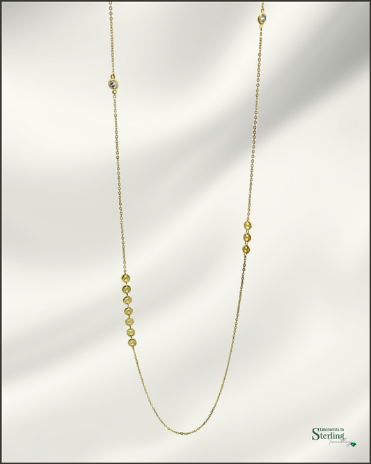 Sterling Silver Disc Station Long Necklace in Gold