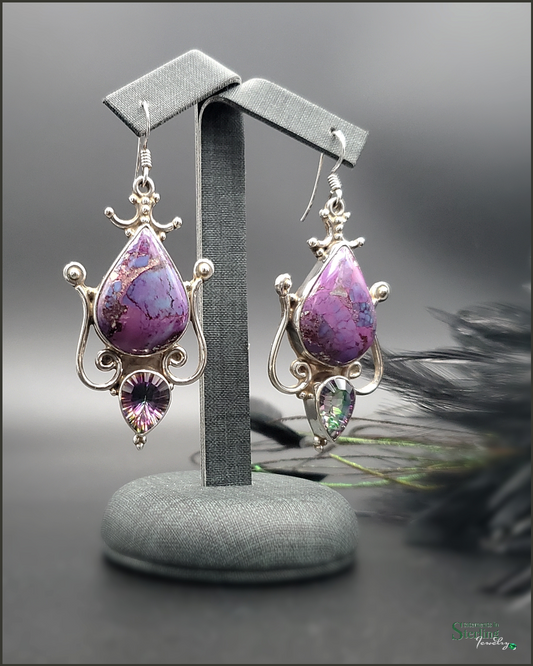 Purple Copper Turquoise, Mystic Topaz and Sterling Silver Earrings