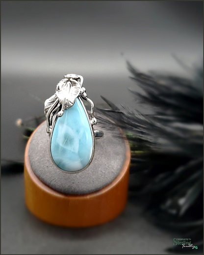 Caribbean Larimar and Sterling Silver Leaves Ring