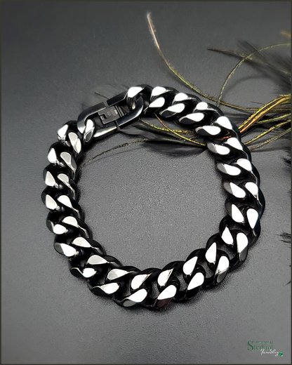 Stainless Steel Curb Link Bracelet in Oxidized