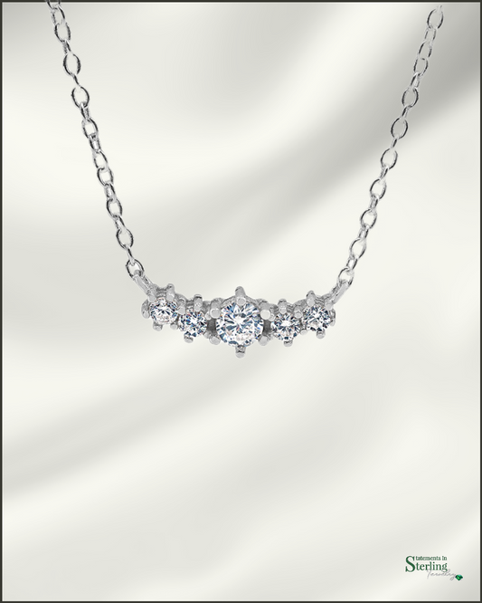 Sterling Silver Cluster Necklace with Cubic Zirconia in Rhodium