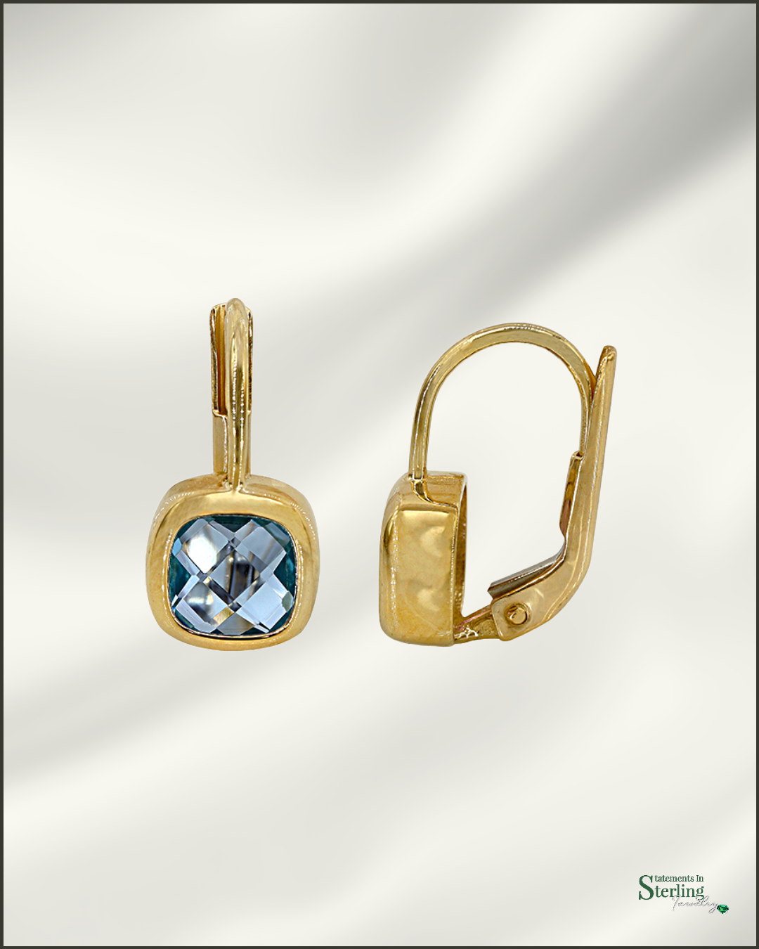 10k Gold Blue Topaz Leverback Earrings