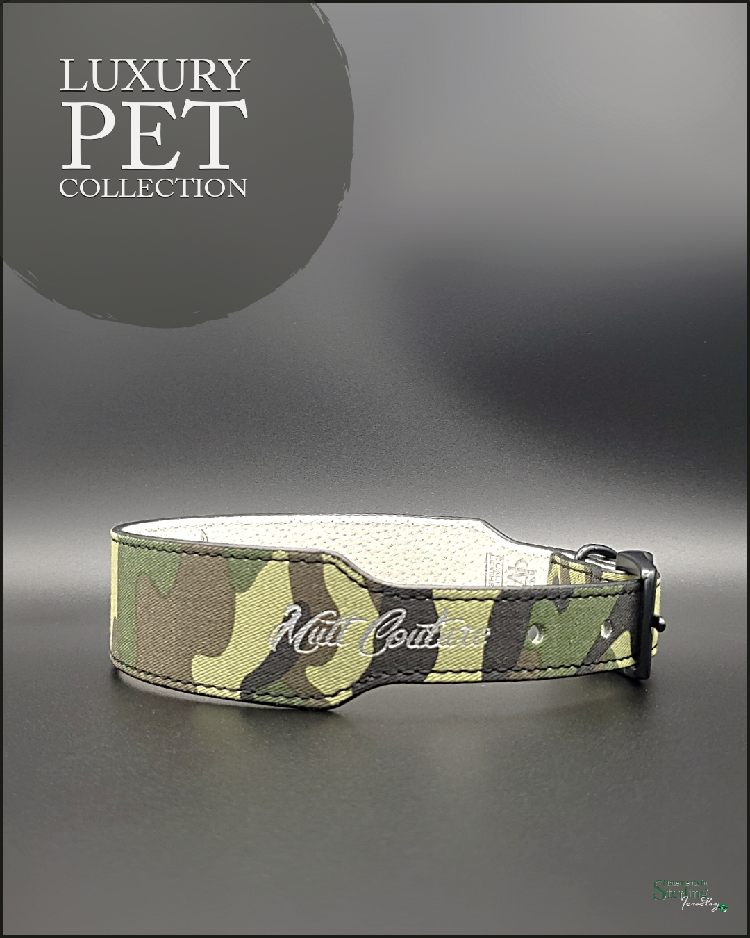 Mutt Couture Camo Leather Dog Collar in Green