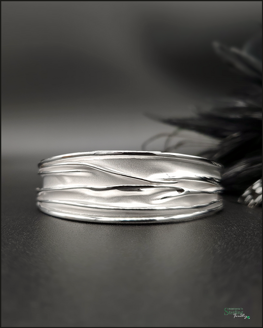 Sterling Silver Petite Crinkle Cuff Bracelet In Matte