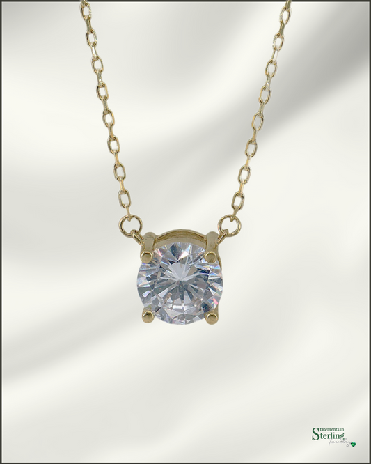 10k Gold Round Cut Cubic Zirconia Solitare Necklace