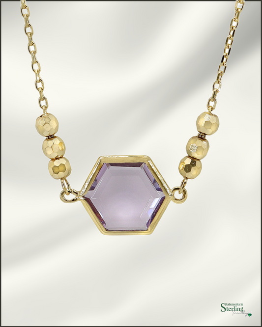 10k Gold Bead and Gemstone Necklace in Amethyst