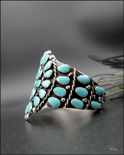 Turquoise and Sterling Silver Flower Cluster Cuff Bracelet