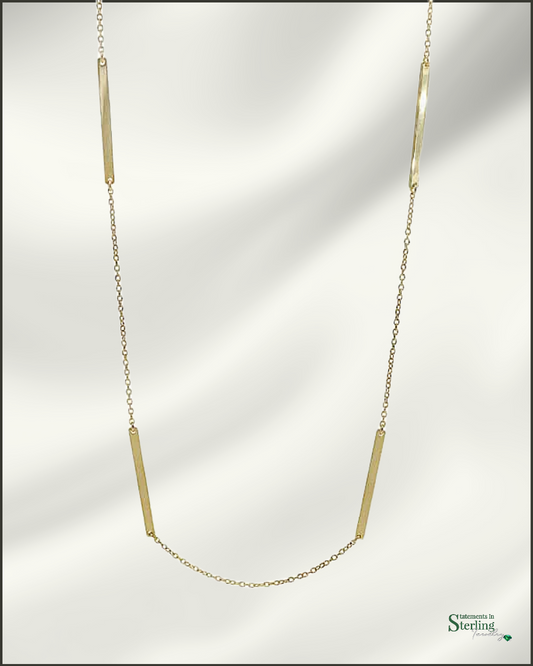 Sterling Silver Bar Station Long Necklace in Gold