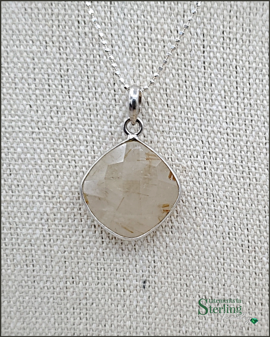 Golden Rutilated Quartz and Sterling Silver Pendant