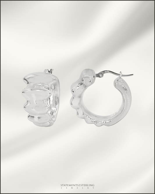 Sterling Silver Puffy Hoop Earrings in Rhodium
