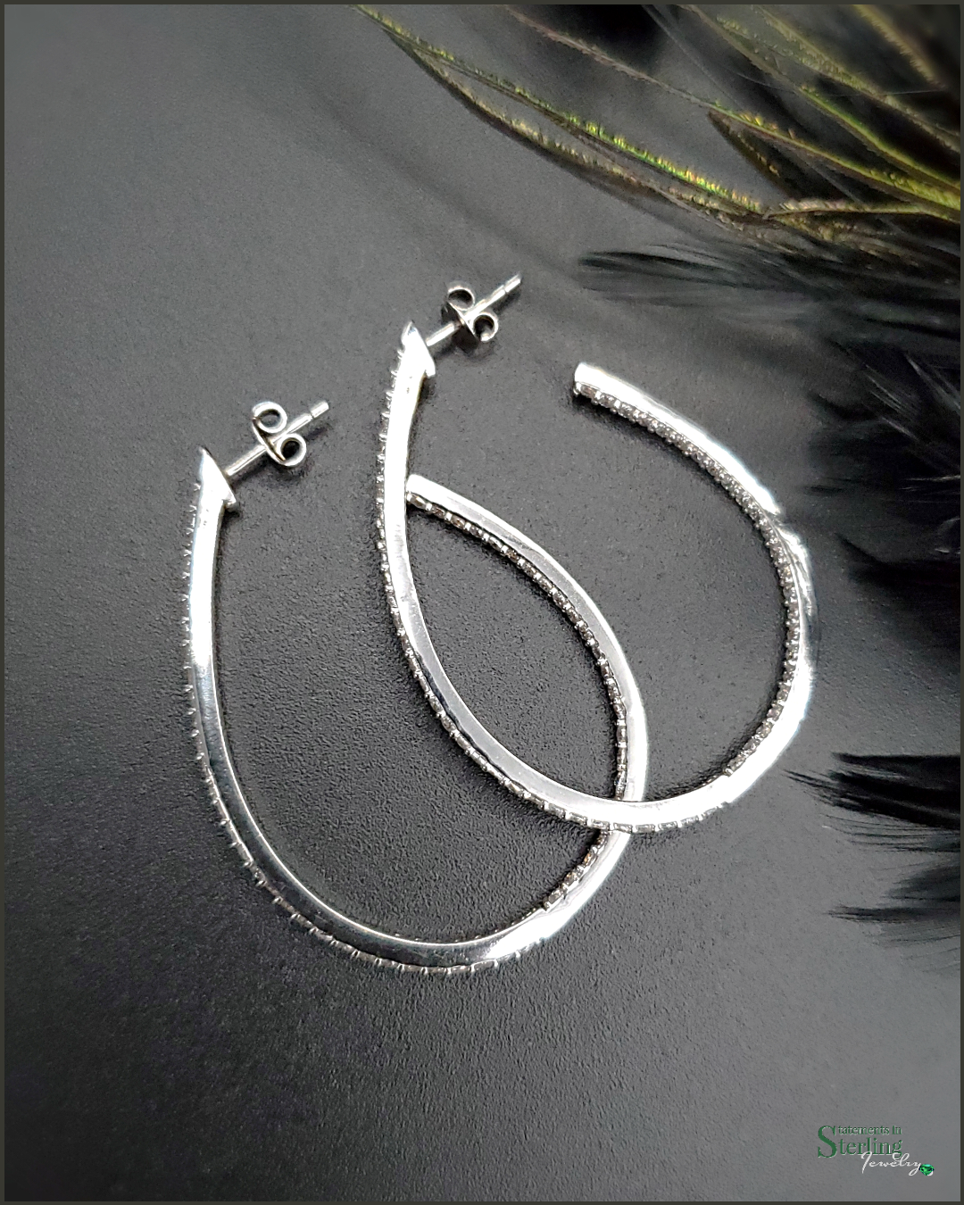 Vintage Sterling Silver Cubic Zirconia Hoop Earrings