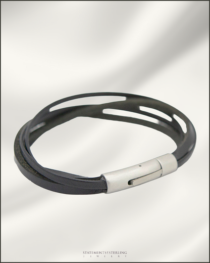 Rimanchik XYZ Leather and Stainless Steel Bracelet in Black Leather