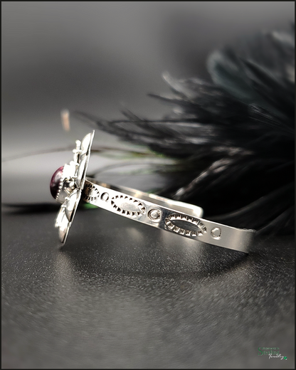 Purple Spiny Oyster and Sterling Silver Flower Cuff Bracelet by Sandra Parkett