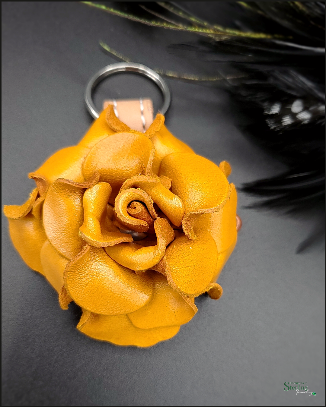 Custom Handcrafted Leather Rose Keychain in Light Oil / Yellow