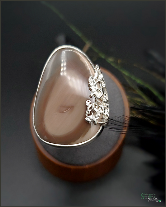 Imperial Jasper and Sterling Silver Leaves Ring