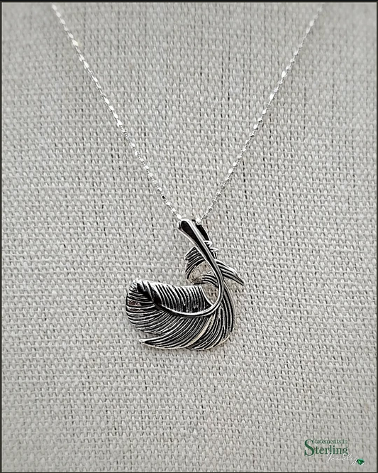 Sterling Silver Oxidized Feather Pendant