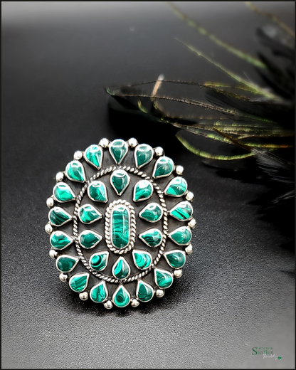 Malachite and Sterling Silver Teardrop Cluster Ring