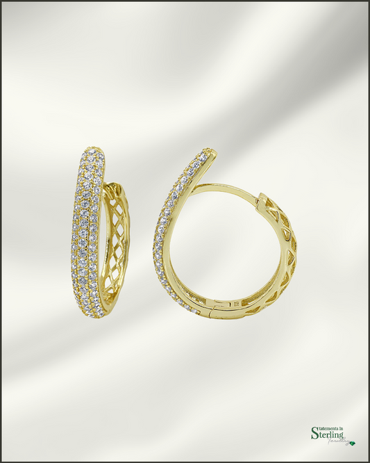 Sterling Silver Pave Hoop Earrings in Gold