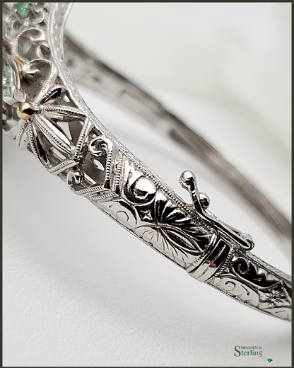 Vintage Prasiolite, Zambian Emerald and Sterling Silver Victorian Bracelet