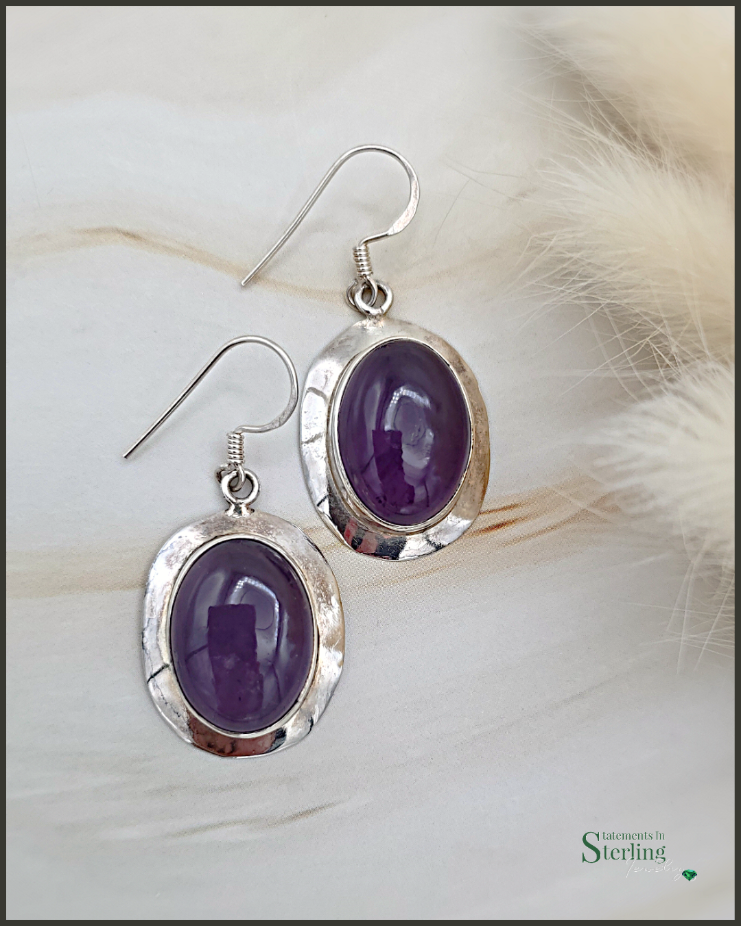Purple Amethyst and Sterling Silver Oval Earrings