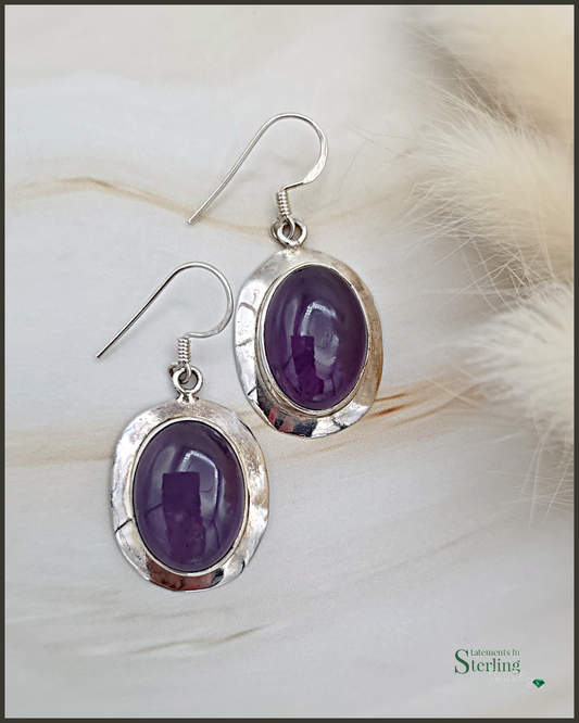Purple Amethyst and Sterling Silver Oval Earrings