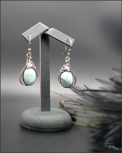Caribbean Larimar and Sterling Silver Leaves Earrings