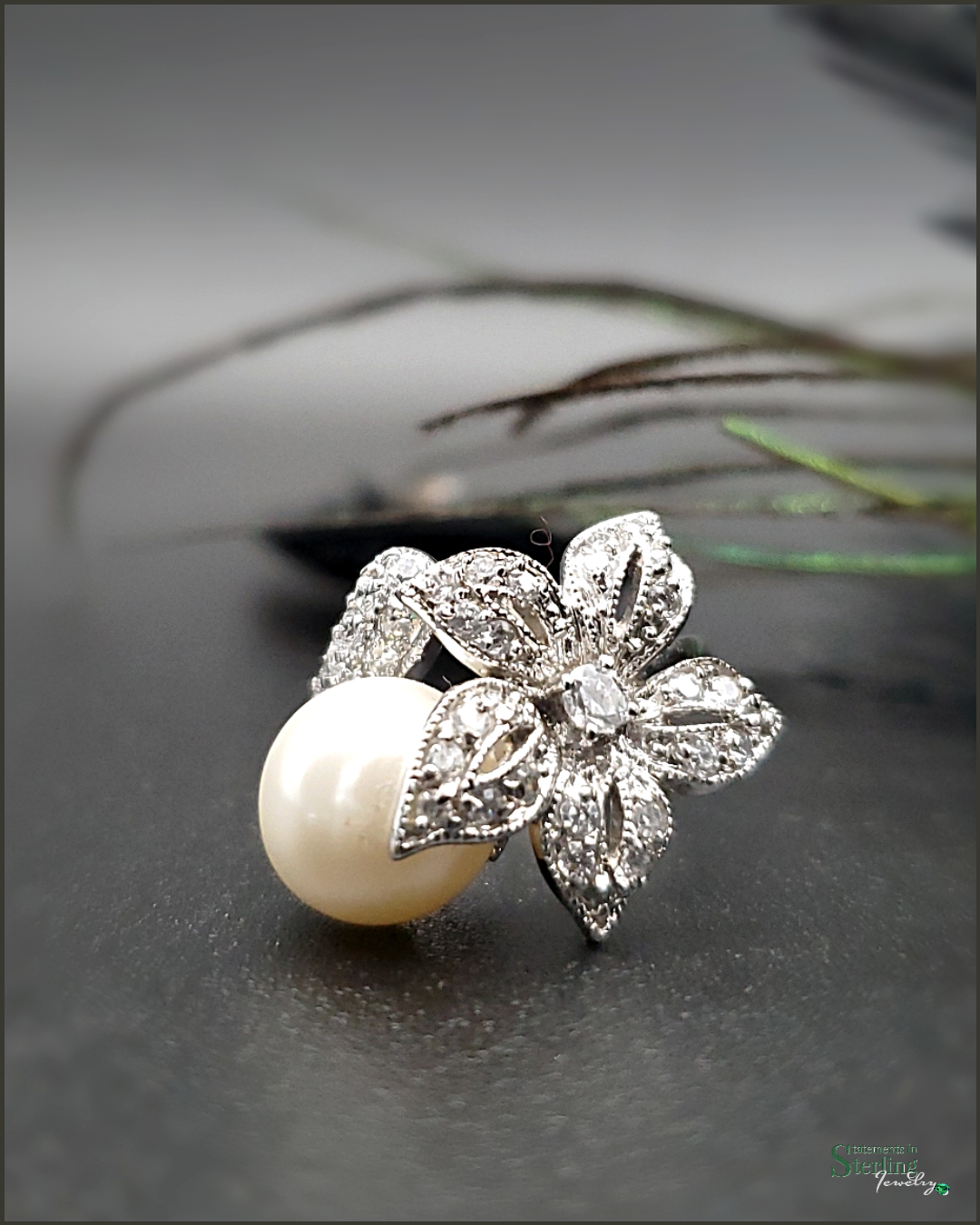 Pearl, White Topaz and Sterling Silver Petite Forever Flower Ring