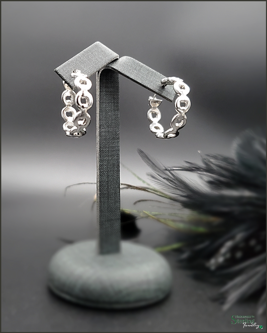 Sterling Silver Euro Style Hoop Earrings in Rhodium