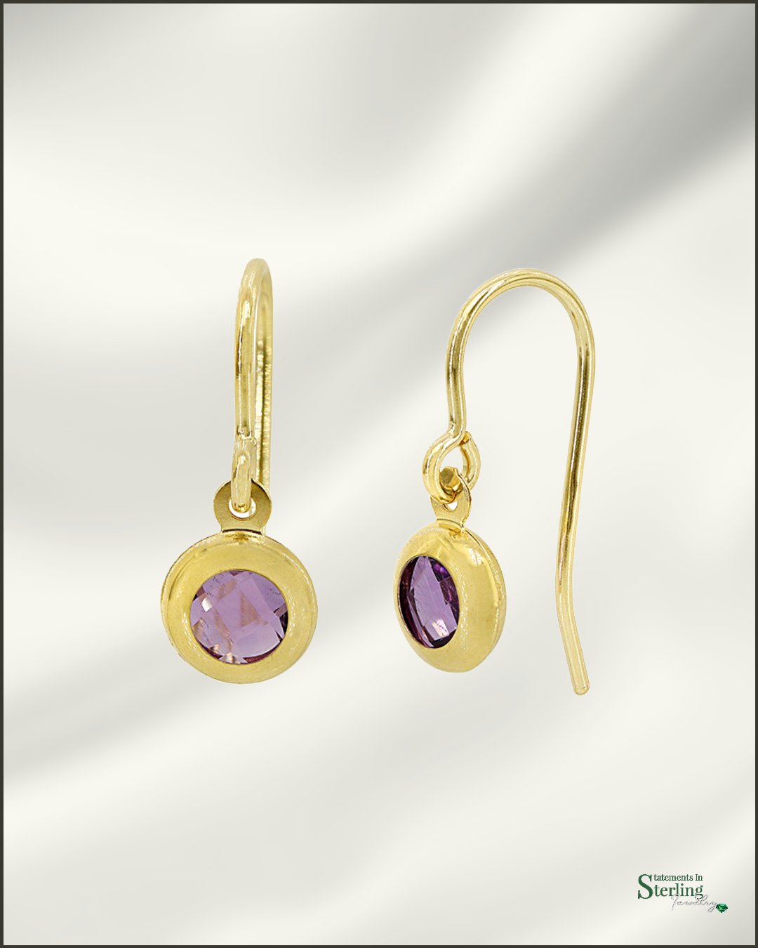 10k Gold Purple Amethyst Drop Earrings