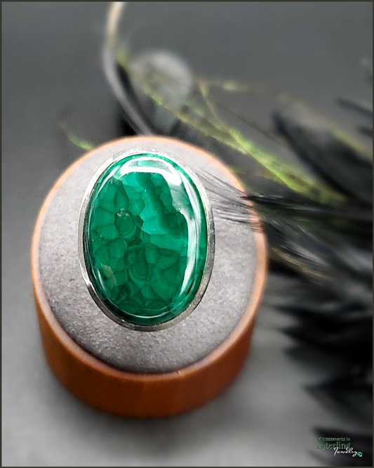 Malachite and Sterling Silver Oval Ring