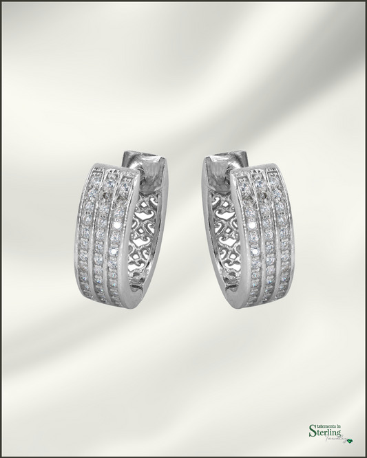 Sterling Silver Sparkle Hoop Earrings for Him in Rhodium