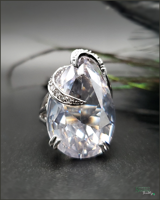 White Topaz Pear and Sterling Silver Ring