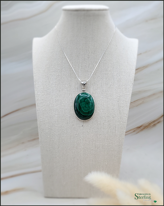 Malachite and Sterling Silver Oval Pendant