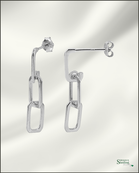 Sterling Silver Modern Link Earrings in Rhodium