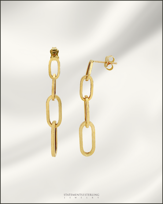 10k Gold Paperclip Link Drop Earrings