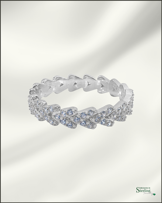 Sterling Silver Arrow Eternity Band Ring with Cubic Zirconia in Rhodium