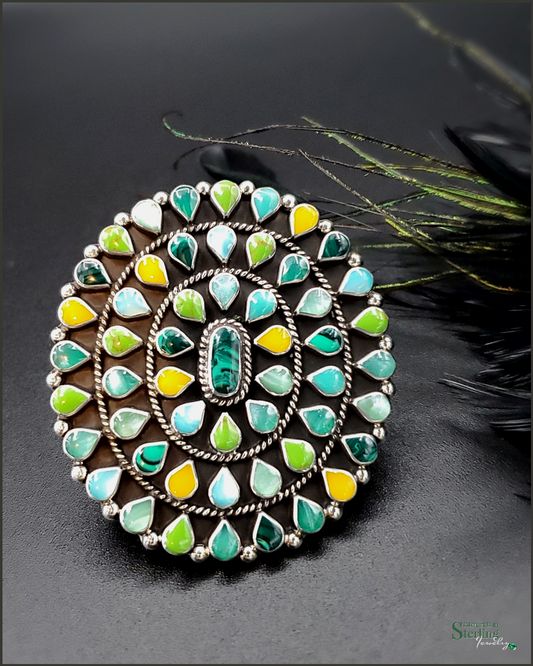 Multi Gemstone and Sterling Silver Teardrop Cluster Ring in Green