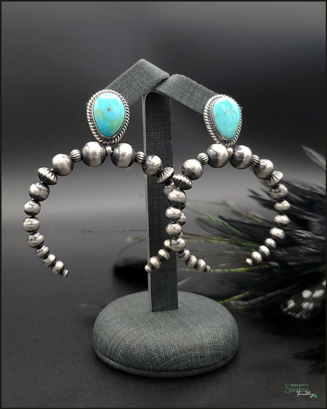 Sonoran Turquoise and Sterling Silver Naja Earrings by Diane Wylie