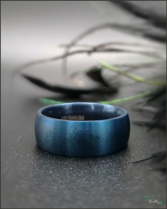 Titanium Ring Band in Brushed Blue