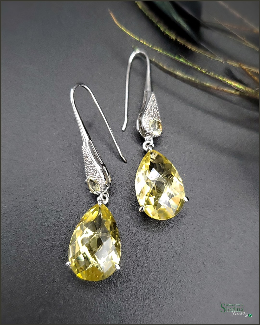 Vintage Lemon Drop Quartz and Sterling Silver Earrings